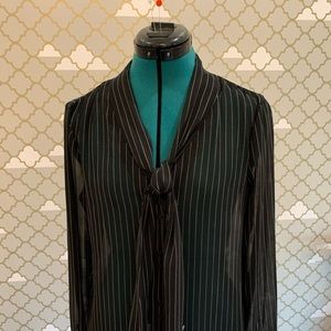 WHBM Sheer black and white pinstriped blouse